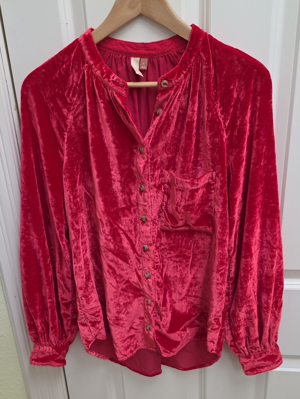 Pilcro Red Velvet Button-Front Blouse